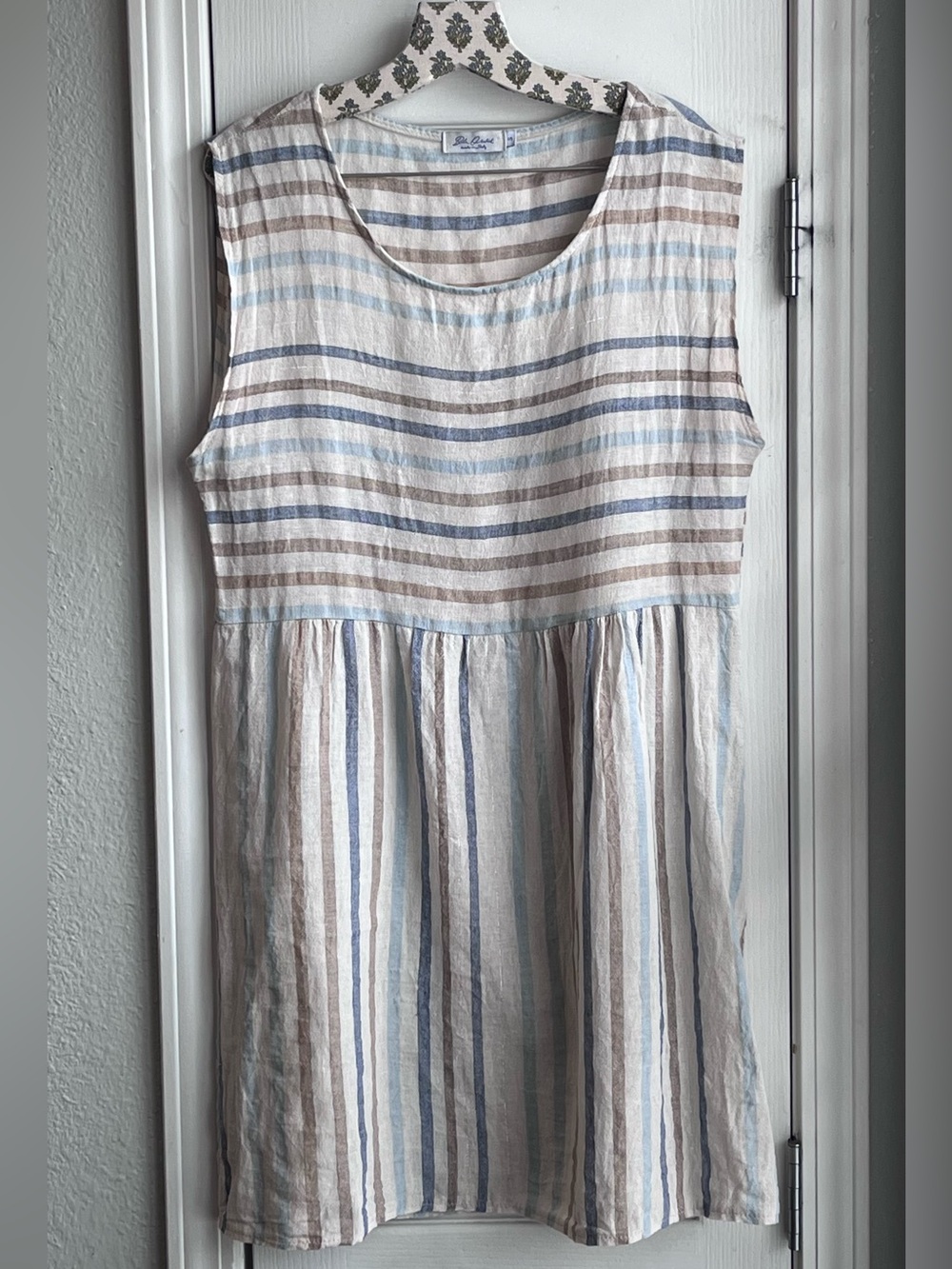 Blu Orchid Sleeveless Lightweight Linen Dress Made in Italy White Blue Beige S